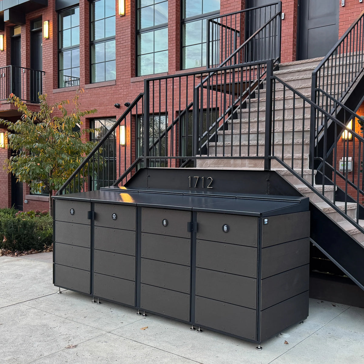 trash enclosure | size=medium | modules=4 | color=charcoal