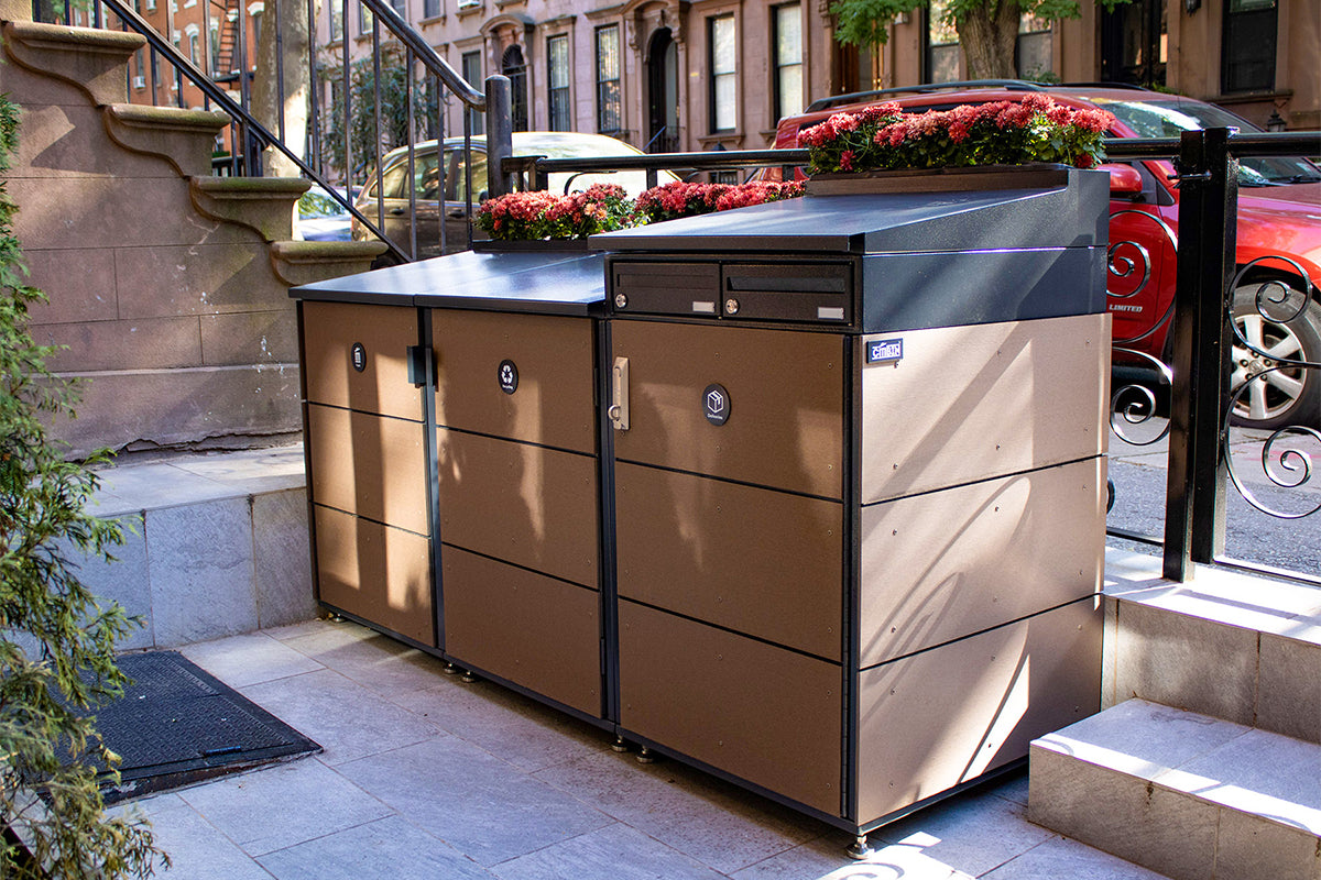 Standard Trash & Recycle, ParcelBin, and Mailbox with Planter Top