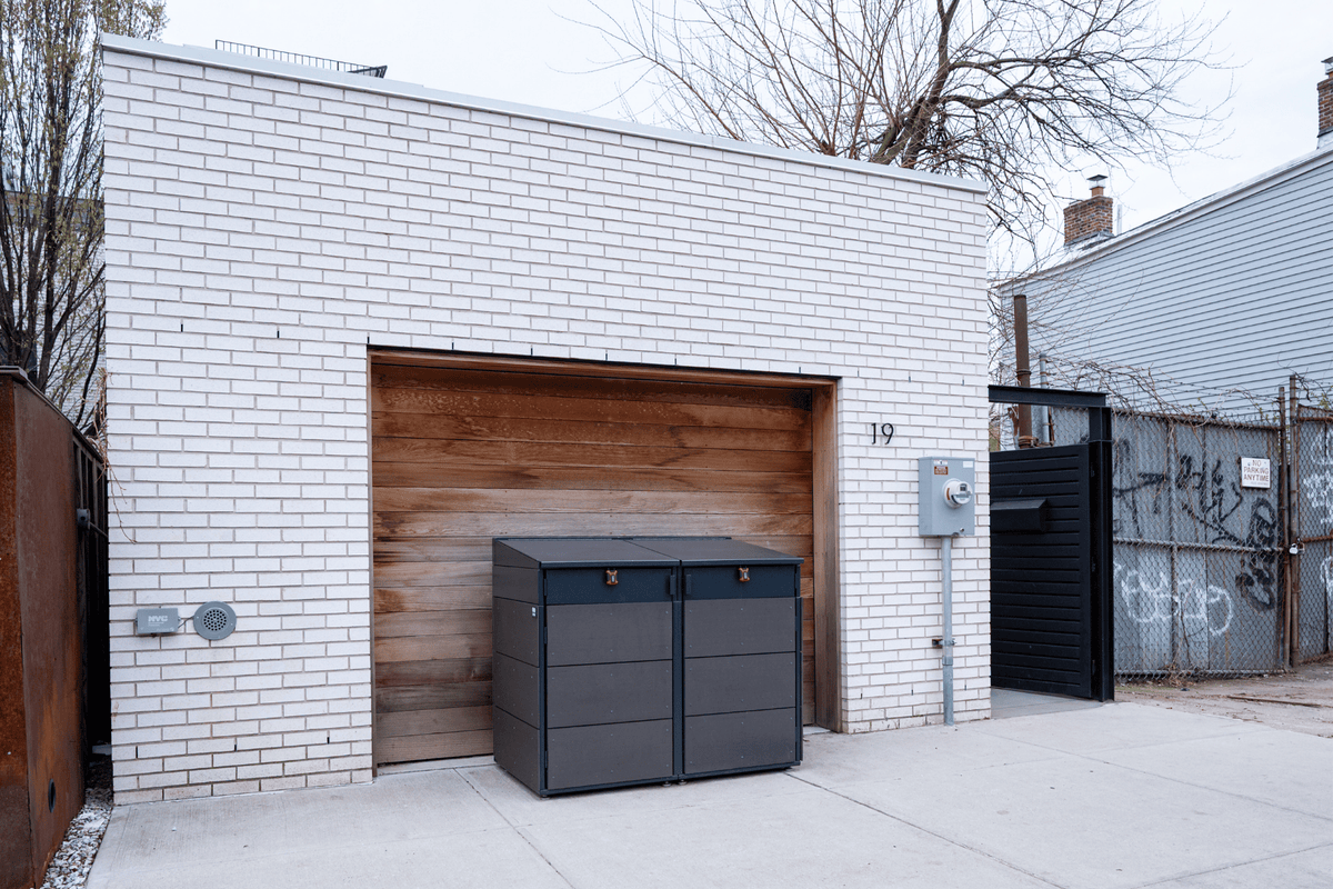 trash enclosure | size=small | modules=2 | color=charcoal