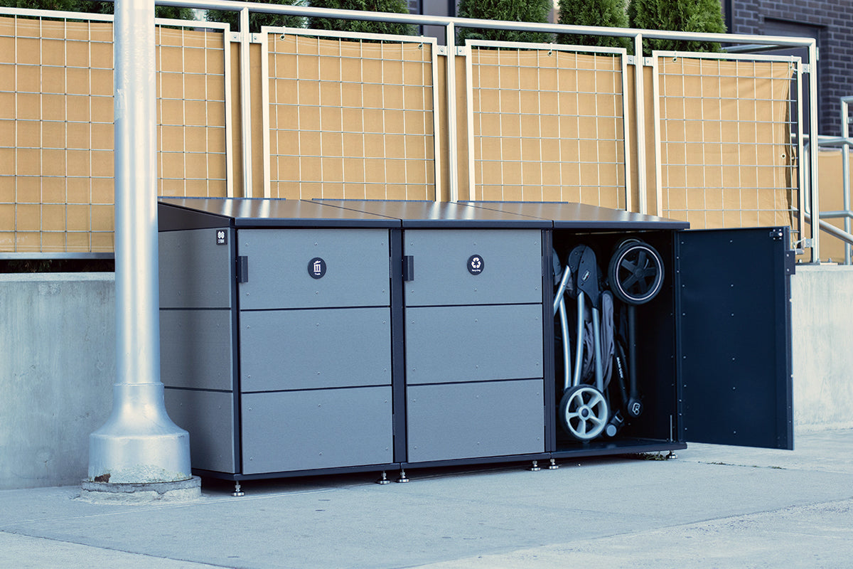 2-Module Standard Trash & Recycle and 1-Module Stroller Storage in Slate