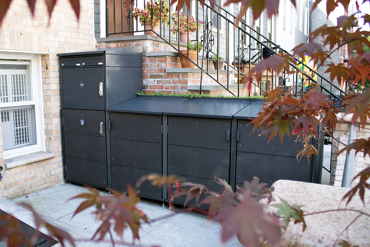 Combo unit: Trash & Recycle, ParcelBin, Mailbox, and Storage Box