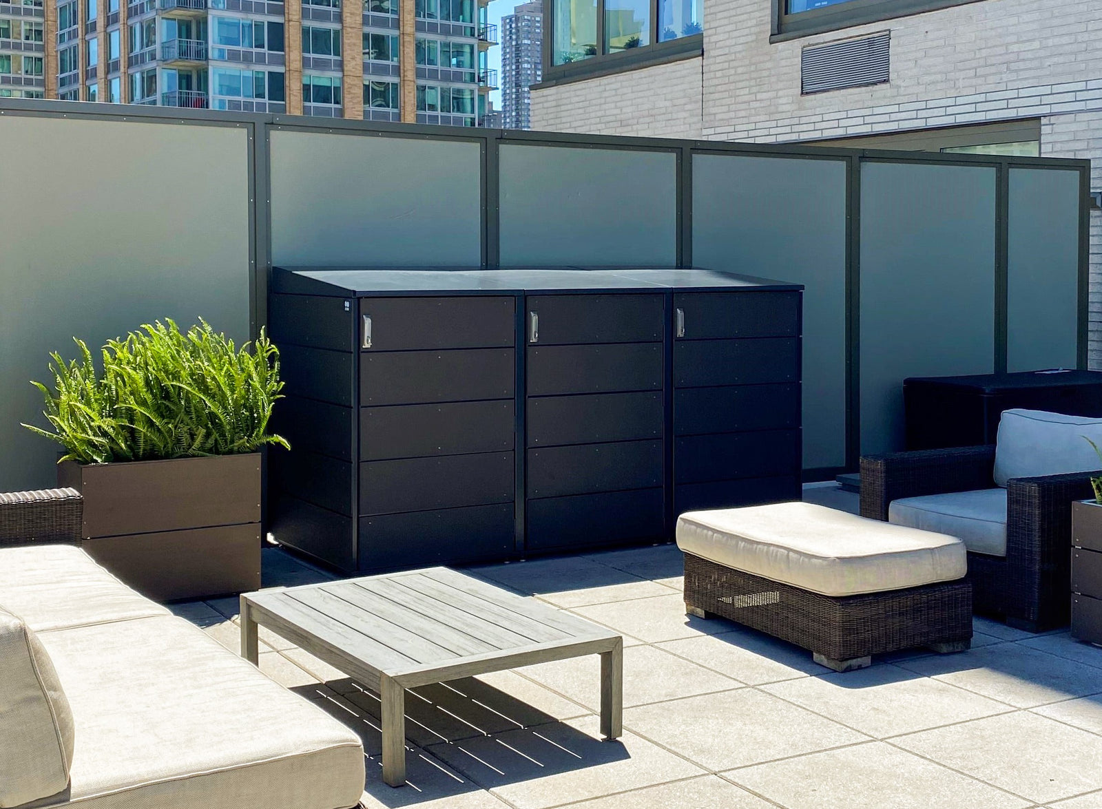 CitiShed in Charcoal and Custom Planter in Coffee