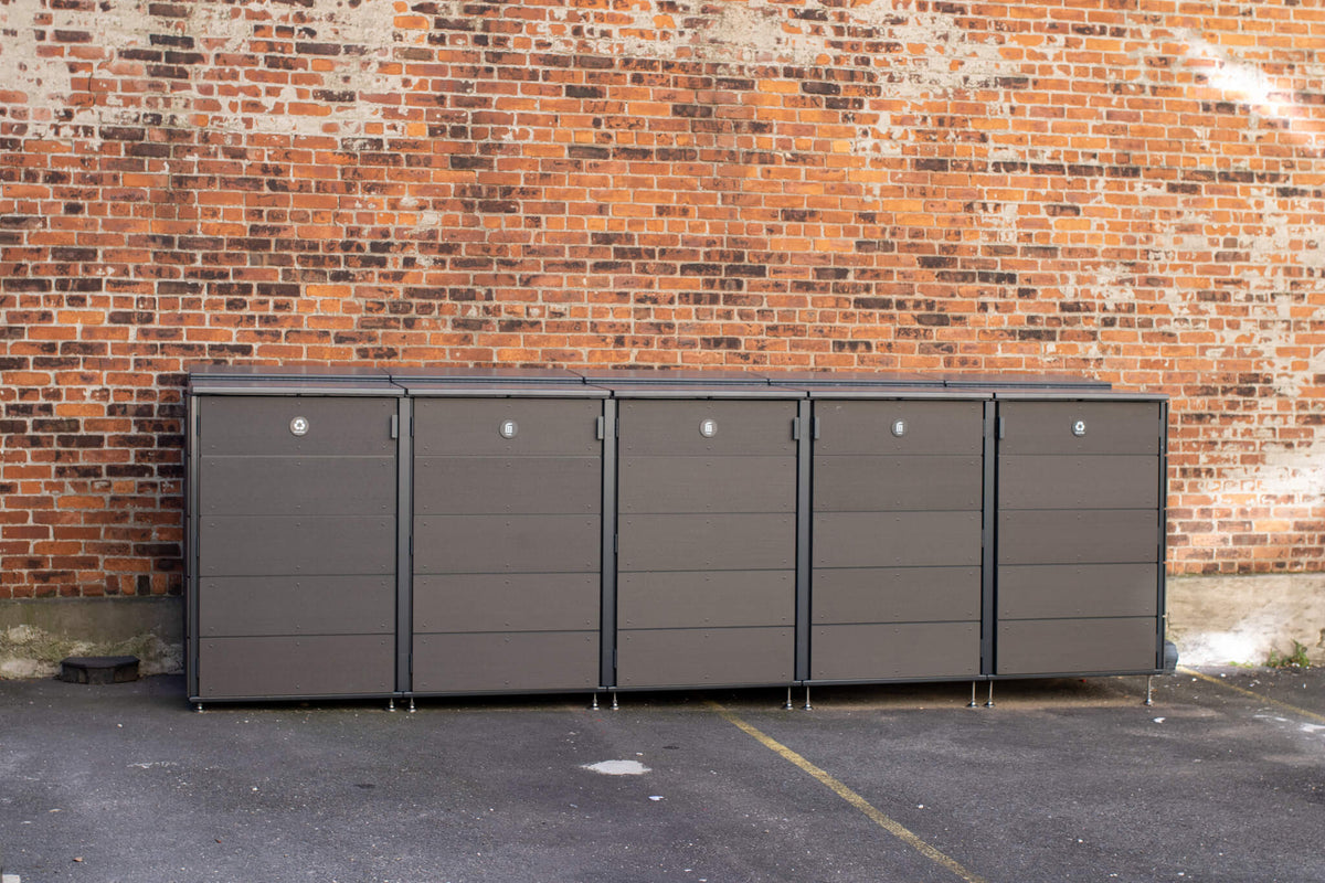 trash enclosure | size=large| modules=5 | color=charcoal