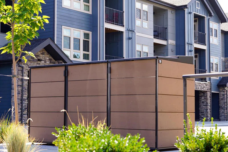 trash enclosure | size=large | modules=3 | color=coffee