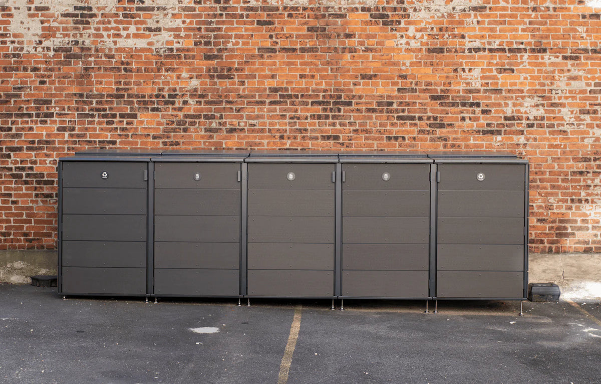 trash enclosure | size=large | modules=5 | color=charcoal