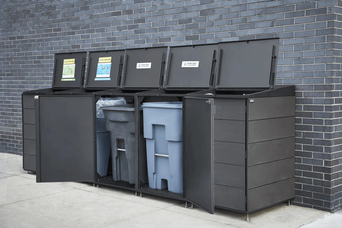 trash enclosure | size=large | modules=5 | color=charcoal