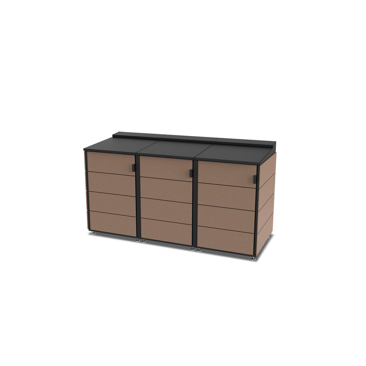 trash enclosure | size=medium | modules=3 | color=coffee