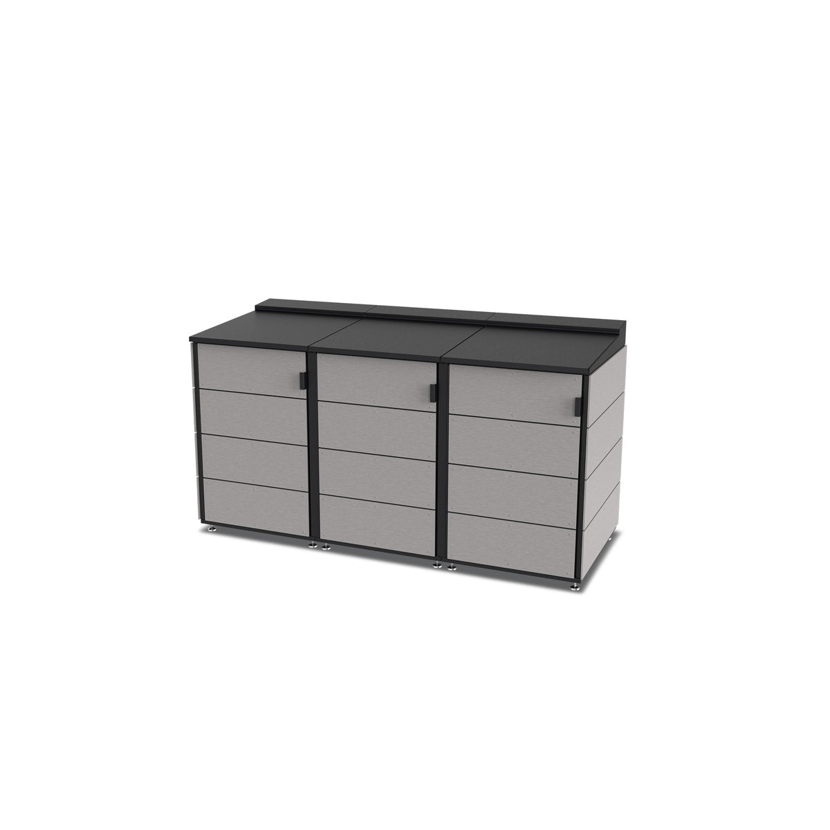 trash enclosure | size=medium | modules=3 | color=slate